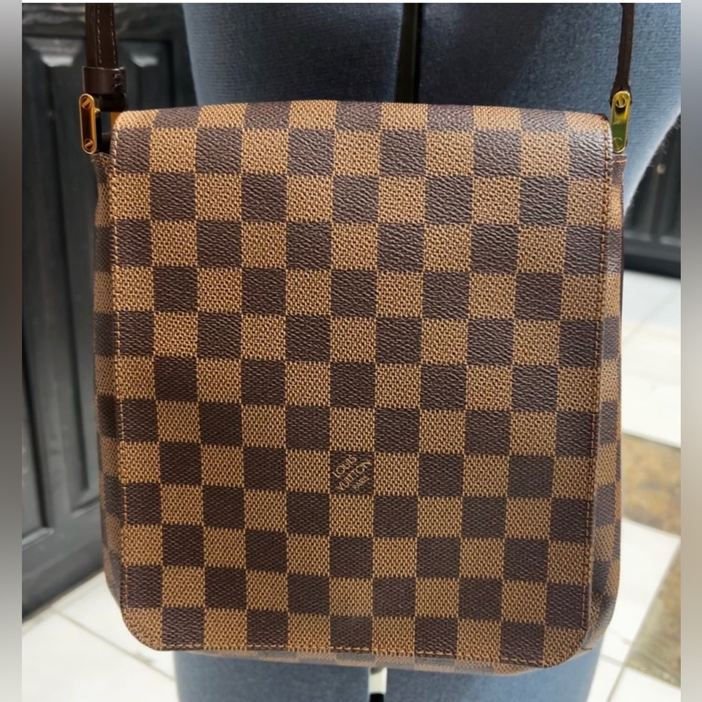 Louis Vuitton Damier Ebene Checkered Shoulder Bag in Brown